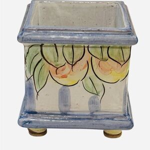 Hand-Painted Ceramic Planter Cachepot with Floral Design